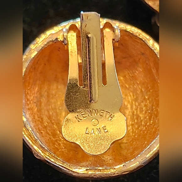 Vintage Kenneth Jay Lane White Enamel with Gold Accent Clip on Dome Earrings - Picture 8 of 8